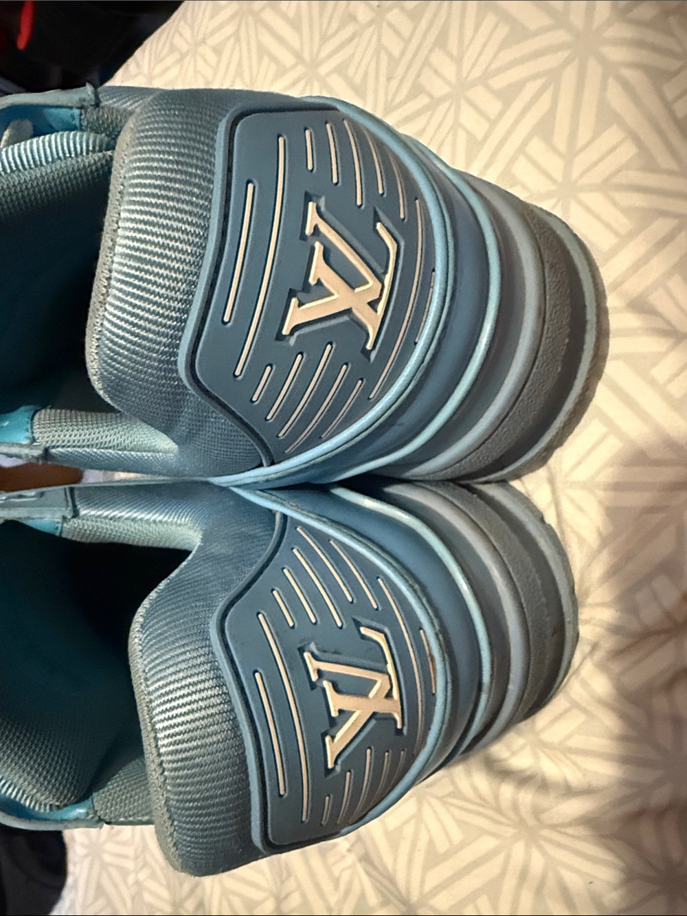 Louis Vuitton Light Blue Leather Low-Top Sneakers with White Laces - Picture 2 of 6